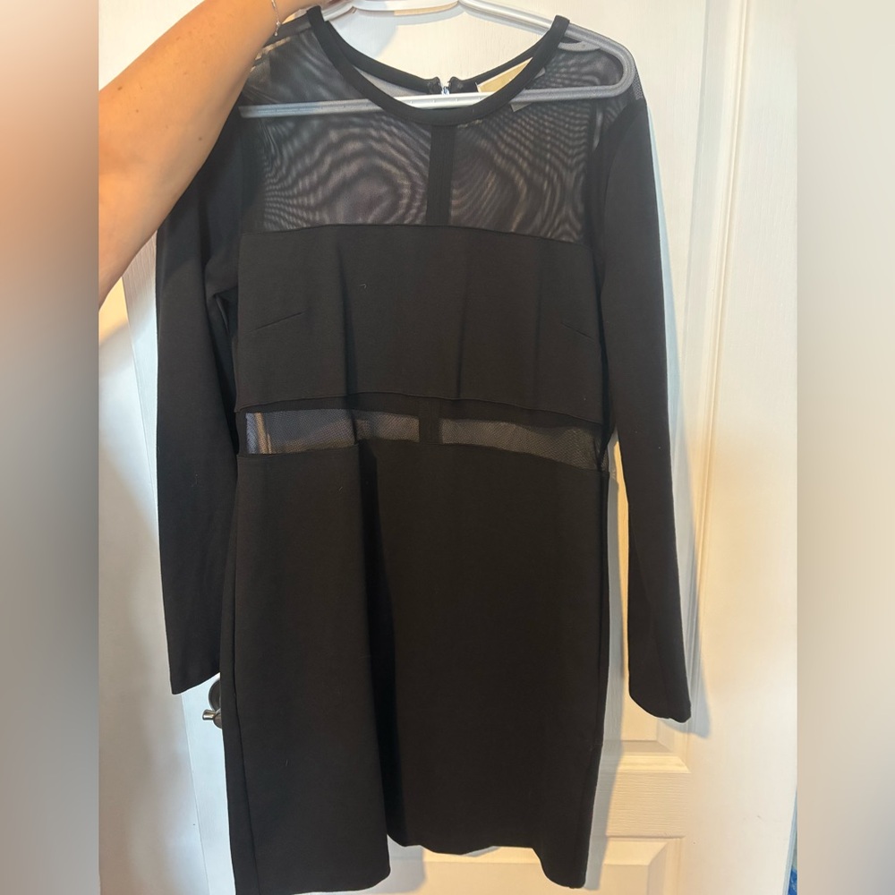 Michael Kors Black Long Sleeve Dress with Mesh Accents